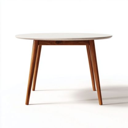 Table à manger ronde blanche avec pieds en bois brun-Styva Live