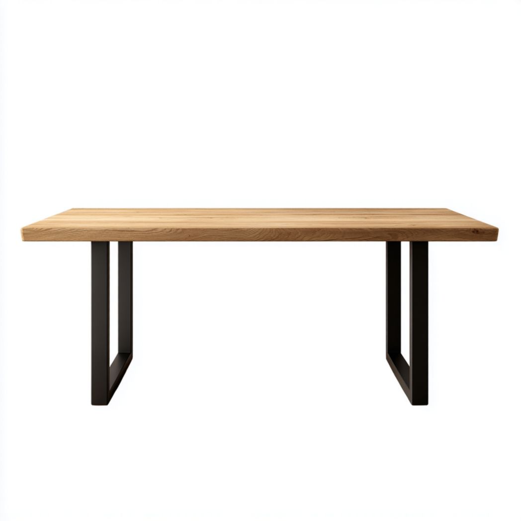 Table à manger en bois massif brun clair avec pieds en métal noir-Styva Live