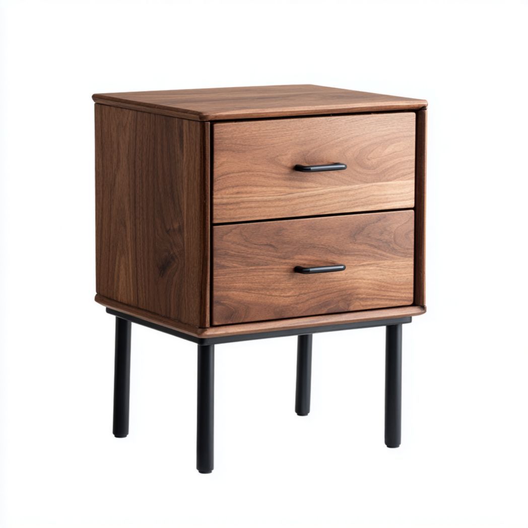 Table de chevet en bois brun foncé à deux tiroirs-Styva Live