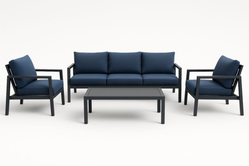 Set de Salon de Jardin Aluminium Coussin Polyester Bleu