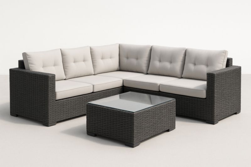 Ensemble de salon de jardin en résine tressée avec table en verre trempé