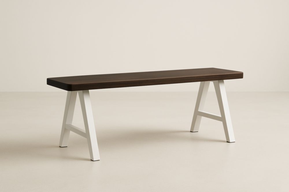 Banc en bois MDF pieds en acier brun foncé et blanc