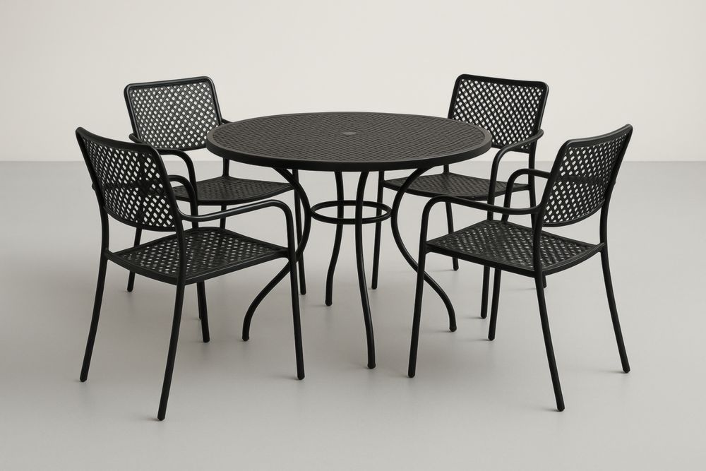 Ensemble Table et Chaises en Métal Noir pour Extérieur