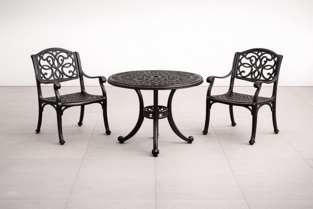 Ensemble de jardin en aluminium noir avec table ronde et chaises