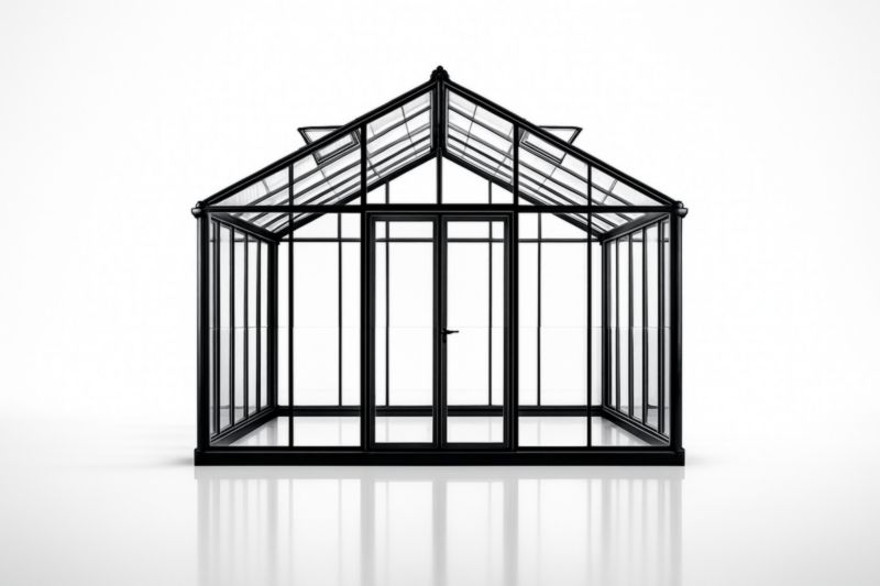 Serre en aluminium noir avec panneaux en verre trempé