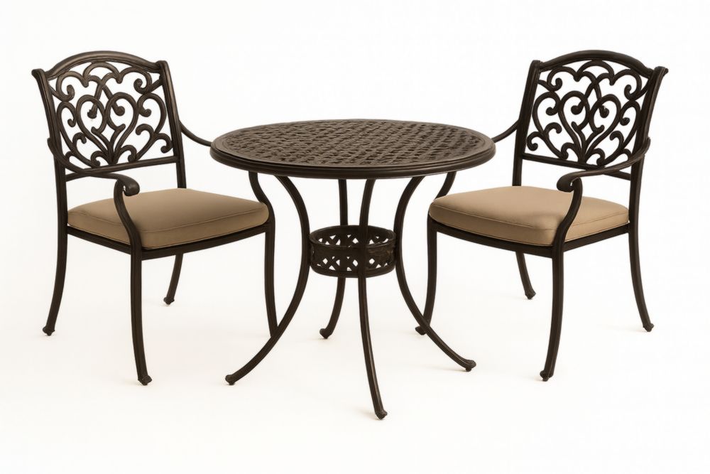 Ensemble Table et Chaises en Métal avec Coussins Beiges