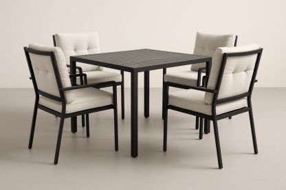 Set de Table Carrée en Aluminium avec 4 Chaises en Tissu Beige