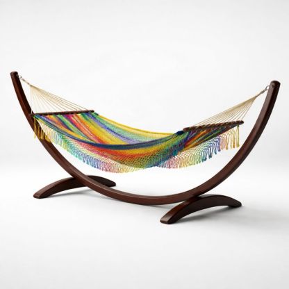 Hamac en Filet Arc-en-ciel avec Support en Bois