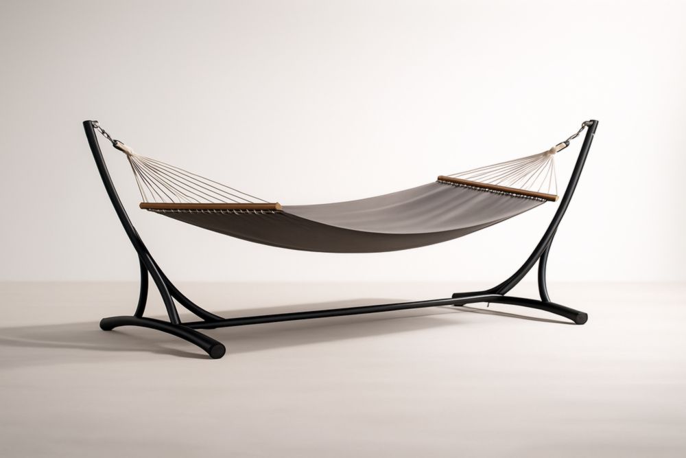 Hamac en acier noir avec toile en polyester grise