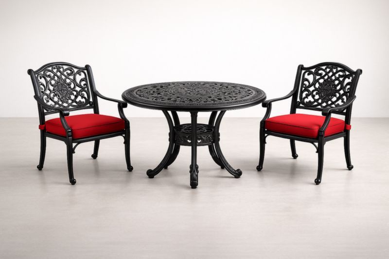 Ensemble de mobilier de jardin en aluminium avec coussins rouges