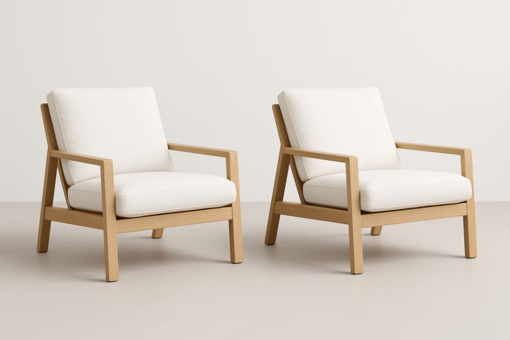 Set de fauteuils en bois de chêne et tissu crème