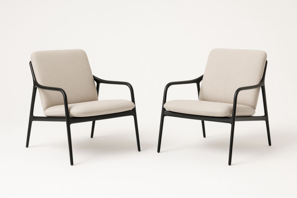 Lot de 2 Fauteuils avec Cadre Métallique et Rembourrage en Tissu Beige