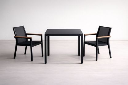 Ensemble Table et Chaises de Jardin en Aluminium et Bois Composite Noir