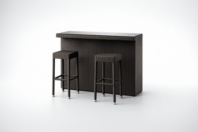 Ensemble de Bar en Résine Tressée Marron avec Table et 2 Tabourets