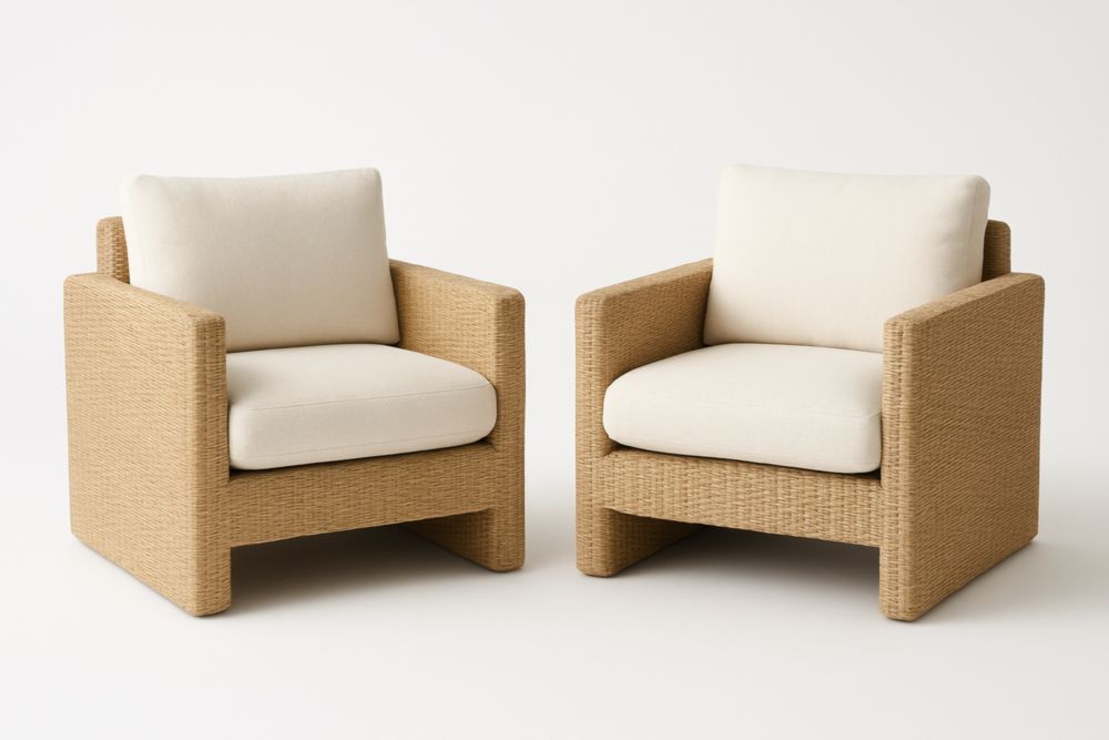 Fauteuils en rotin synthétique Beige Crème Coussins Amovibles