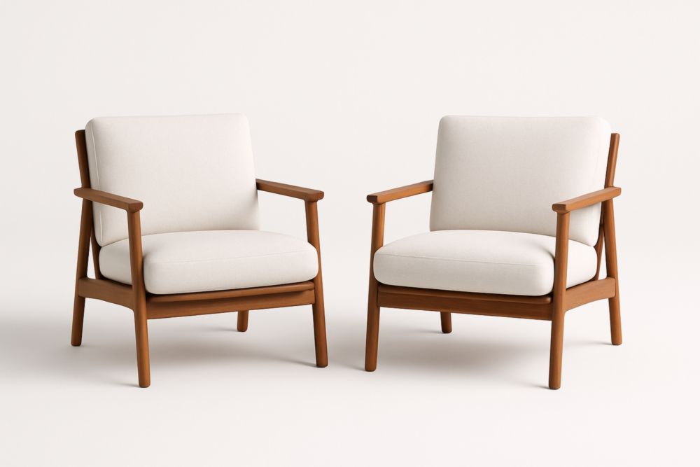 Fauteuils en bois tissu crème lot de 2