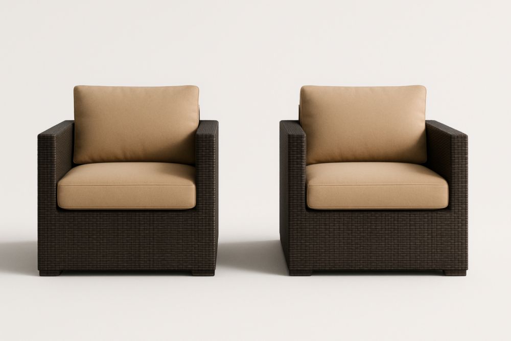 Lot de Fauteuils en Résine Tressée Marron Coussins Beige