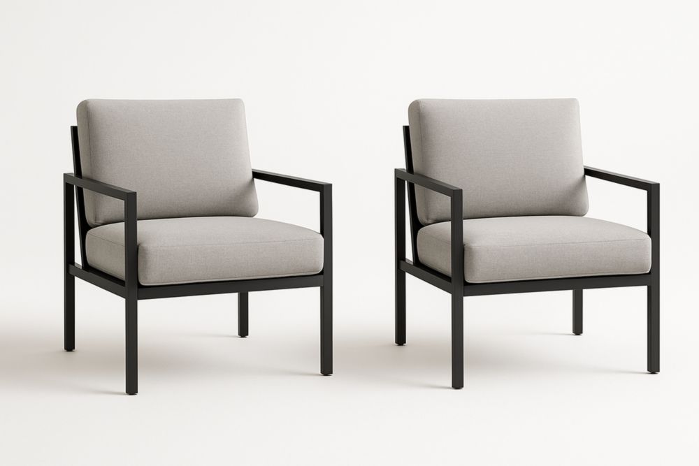 Lot de 2 fauteuils en tissu et métal gris