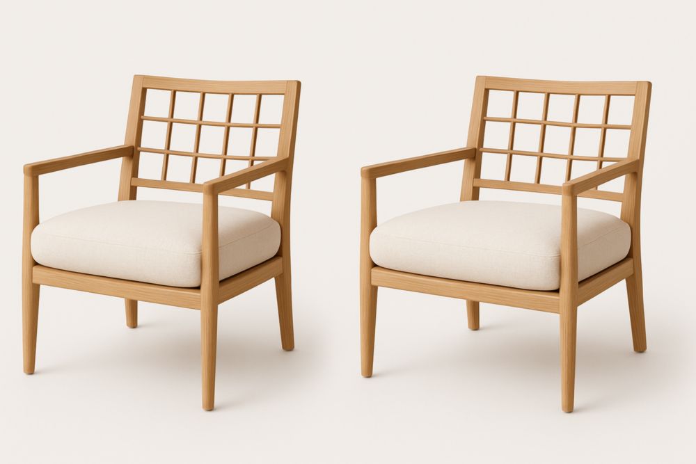 Ensemble de 2 fauteuils en bois et tissu crème