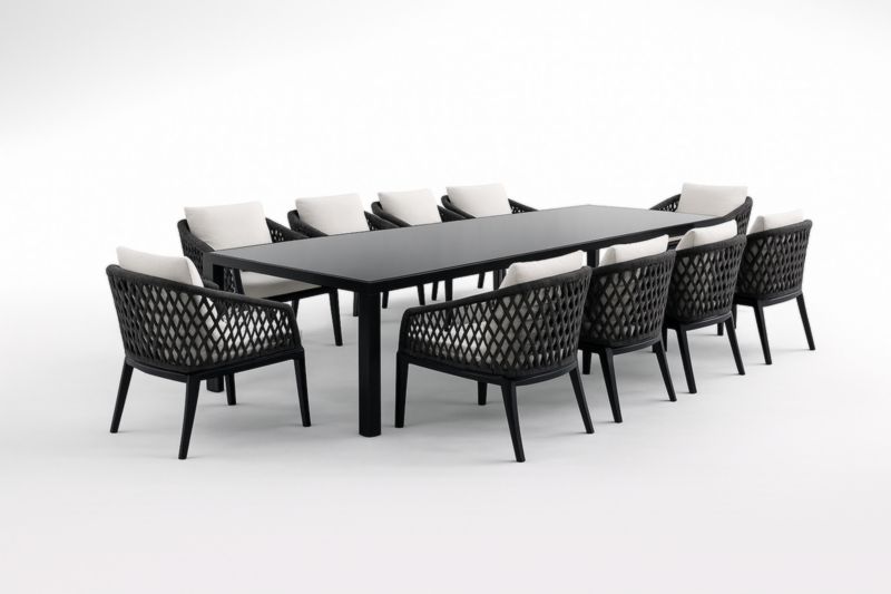 Table de Salle à Manger en Aluminium avec Chaises en Résine et Coussins