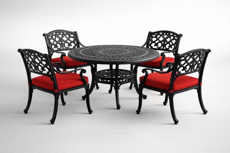 Ensemble de mobilier de jardin en aluminium avec coussins rouges