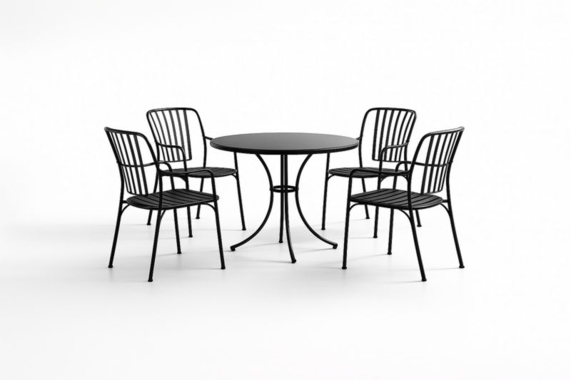 Ensemble table ronde et 4 chaises en acier noir
