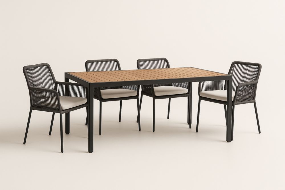 Ensemble de Salle à Manger Extérieur Aluminium et Corde 140x80 cm