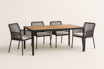 Ensemble de Salle à Manger Extérieur Aluminium et Corde 140x80 cm
