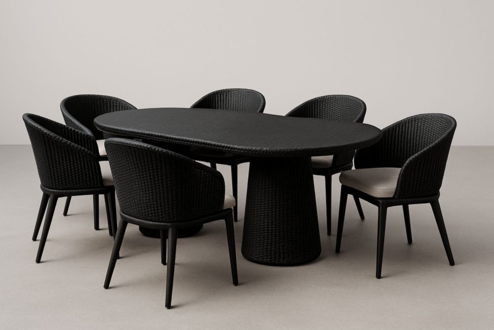 Ensemble de Salle à Manger 7 Pièces en Résine Tressée Noir