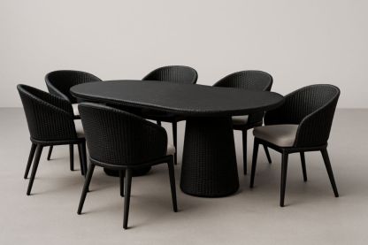 Ensemble de Salle à Manger 7 Pièces en Résine Tressée Noir