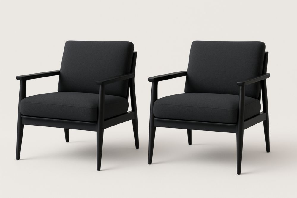 Ensemble de 2 fauteuils en bois et tissu polyester noir