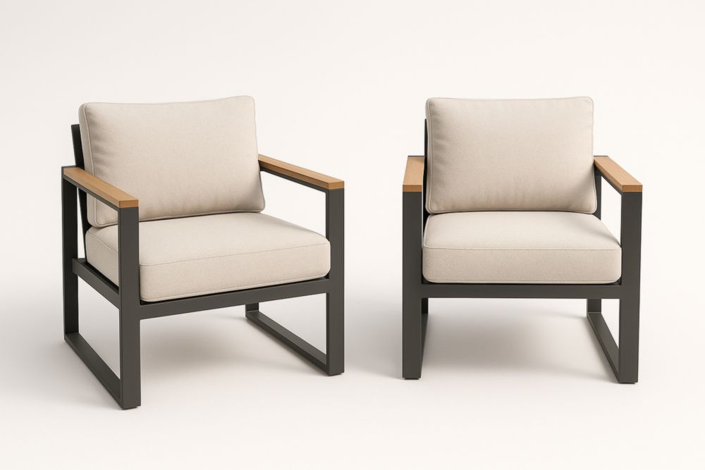 Lot de 2 fauteuils métal et bois Noir/Beige