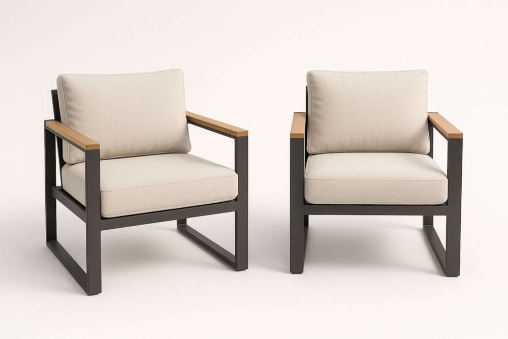 Lot de 2 fauteuils métal et bois Noir/Beige