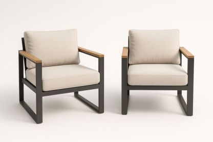 Lot de 2 fauteuils métal et bois Noir/Beige