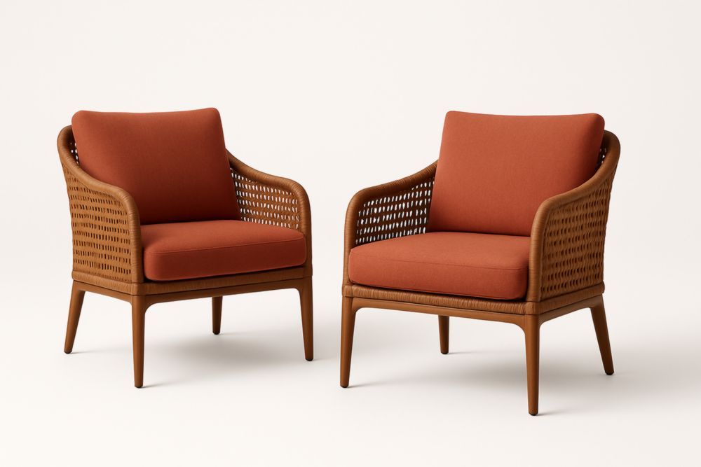 Fauteuil extérieur en rotin et tissu orange (lot de 2)