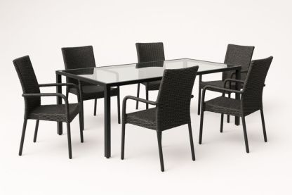 Ensemble Table et Chaises de Jardin en Aluminium et Verre Trempé Noir 6 Places