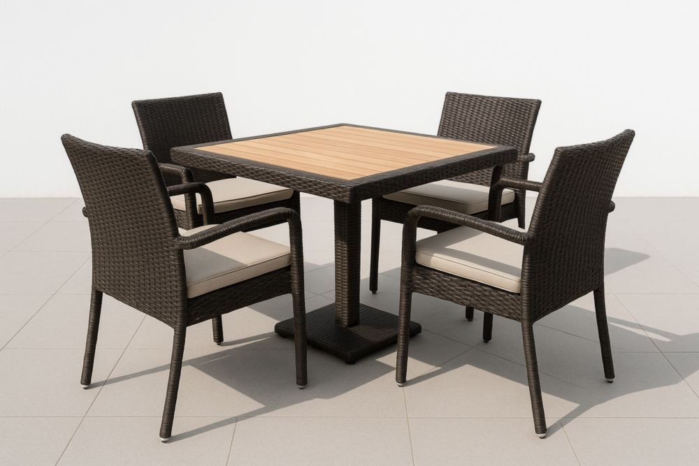 Ensemble de jardin en bois et rotin synthétique marron