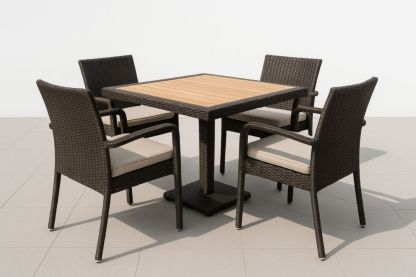 Ensemble de jardin en bois et rotin synthétique marron