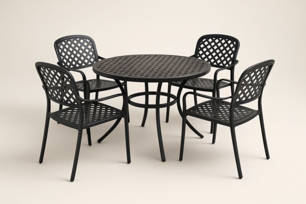 Ensemble de Table et Chaises de Jardin en Métal Noir