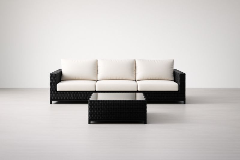 Canapé d'Extérieur en Résine Tressée 3 Places avec Table en Verre Trempé