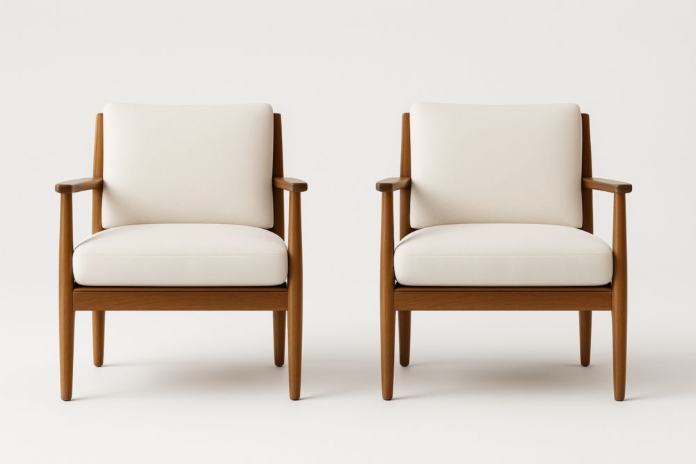 Lot de 2 fauteuils en bois avec tissu blanc