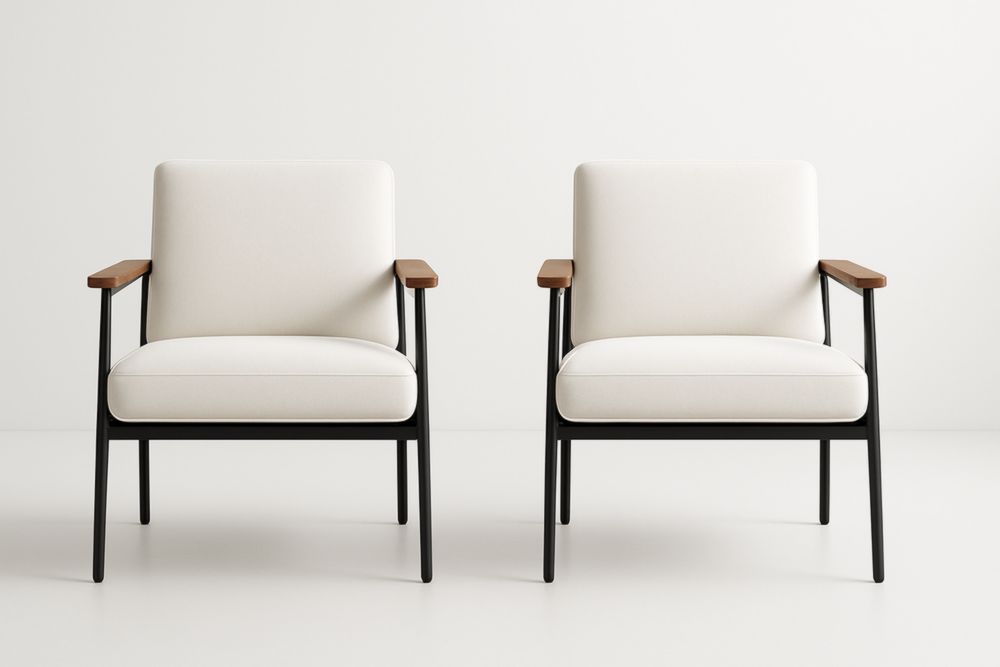 Lot de 2 fauteuils en métal et bois blanc et noir