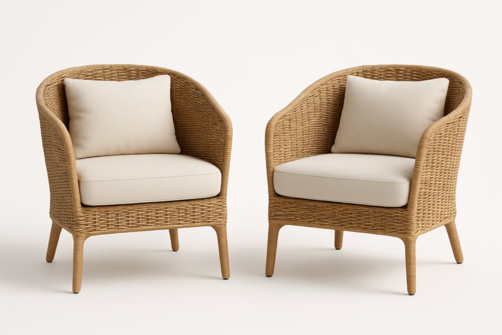 Paires de fauteuils en rotin avec coussins en polyester Beige
