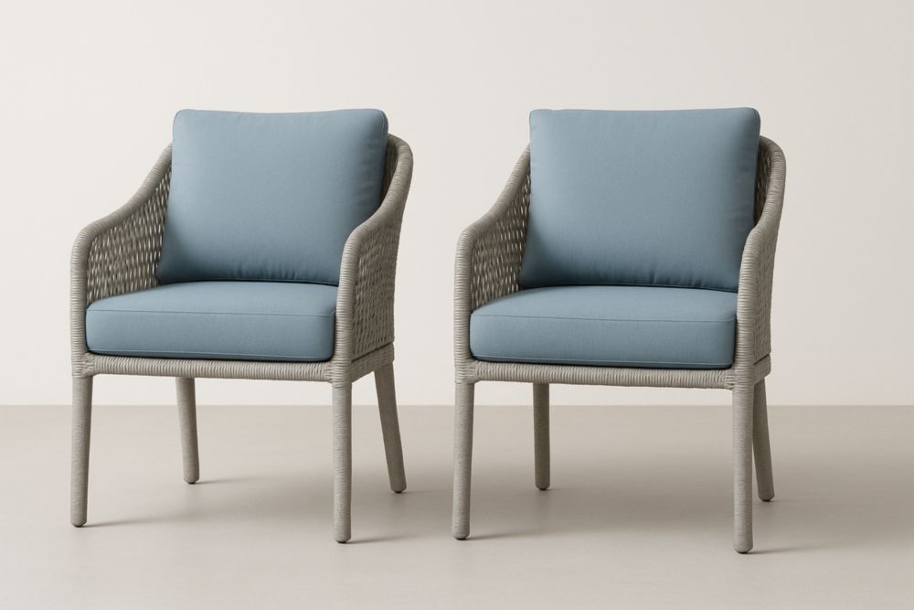 Lot de 2 fauteuils d'extérieur en résine tressée avec coussins tissu polyester Gris et Bleu