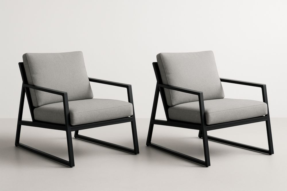 Ensemble de 2 fauteuils d'extérieur en métal et polyester gris