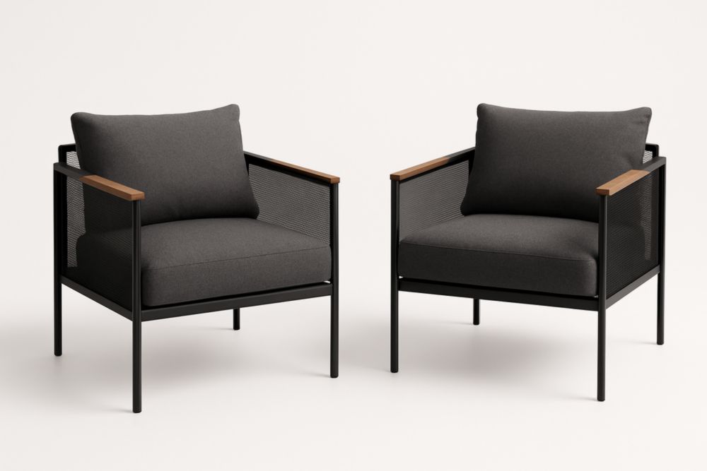 Fauteuil en métal et tissu gris foncé ensemble de 2