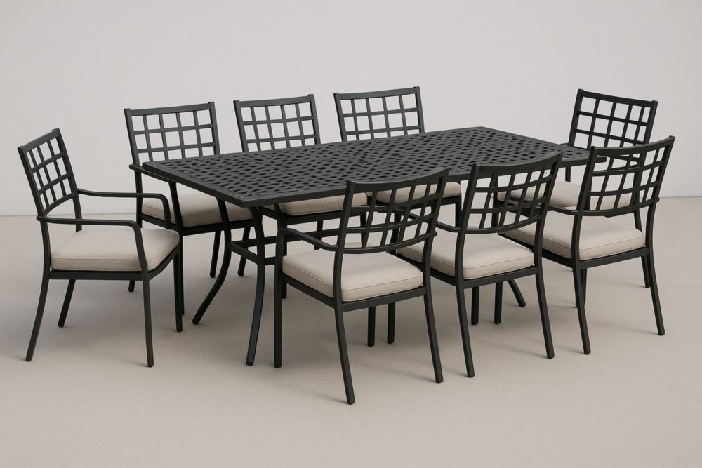 Ensemble de Salle à Manger Extérieur 9 Pièces Aluminium Noir