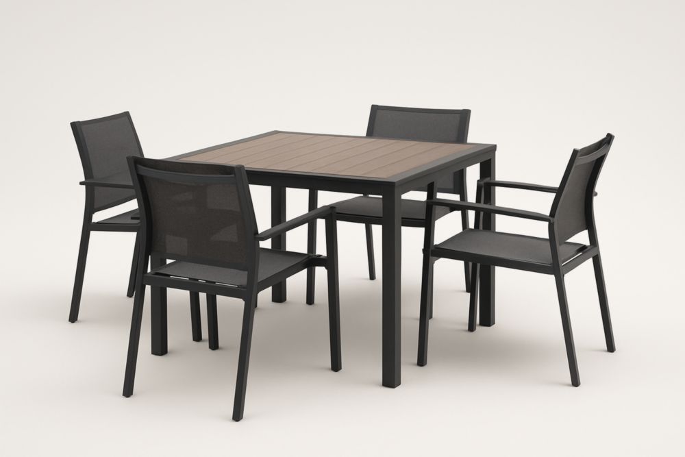 Ensemble de Salle à Manger Extérieur en Aluminium et Textilène Noir avec Table Composite