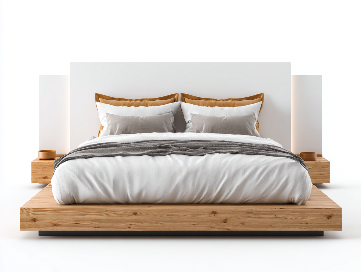 Camas dobles-madera-tapizado-222x186x114 cm-blanco/marrón-estilo moderno-Cozygetyard