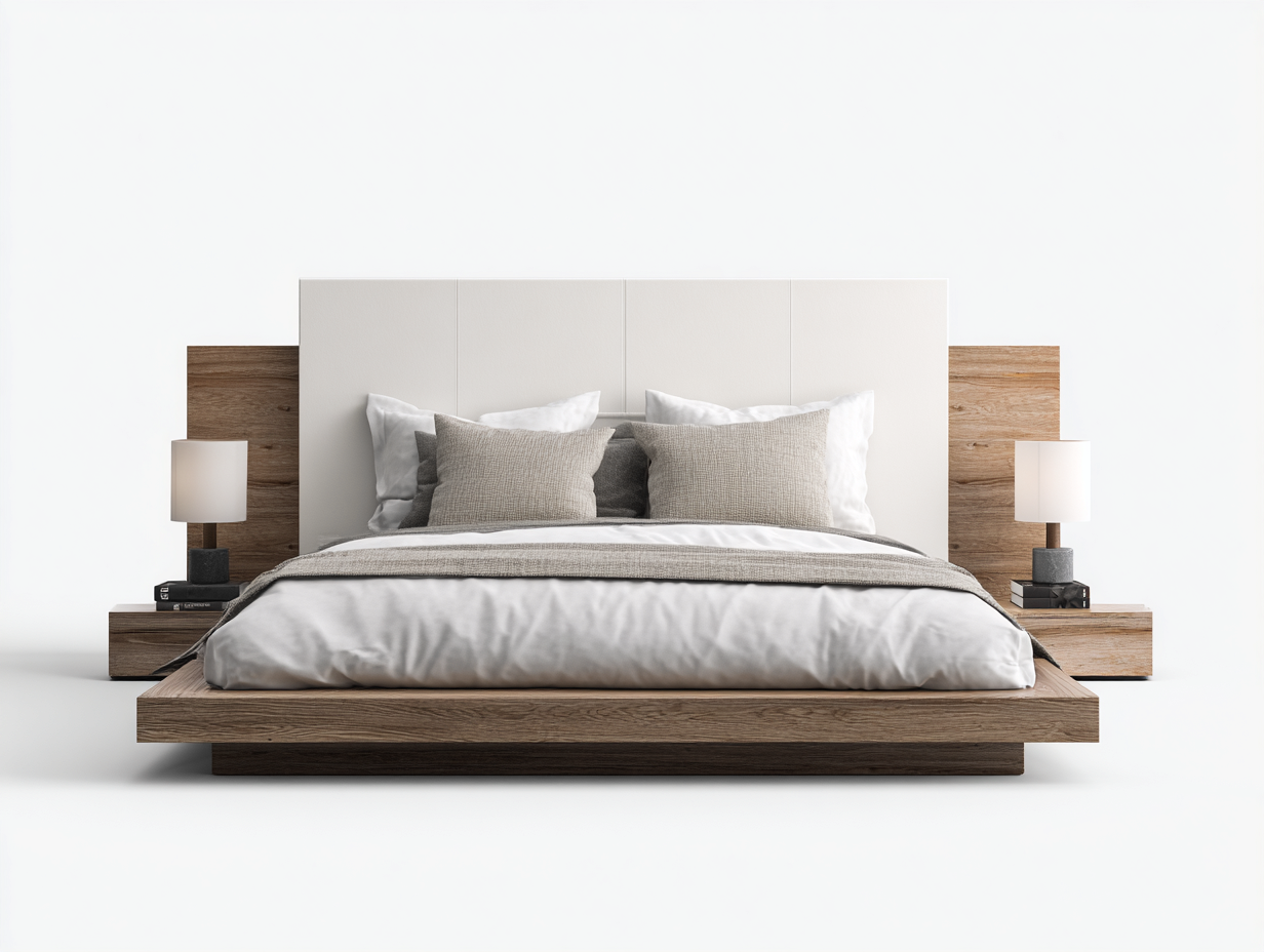 Camas dobles-madera-tapizado-210x170x115 cm-blanco/marrón-estilo moderno-Cozygetyard